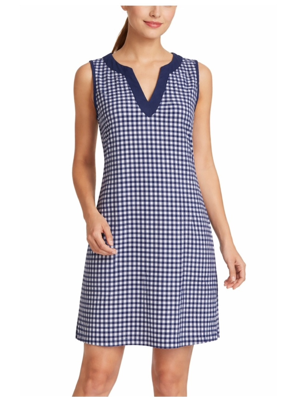 Lands End Sleeveless Dress, Size Small Blue White Gingham